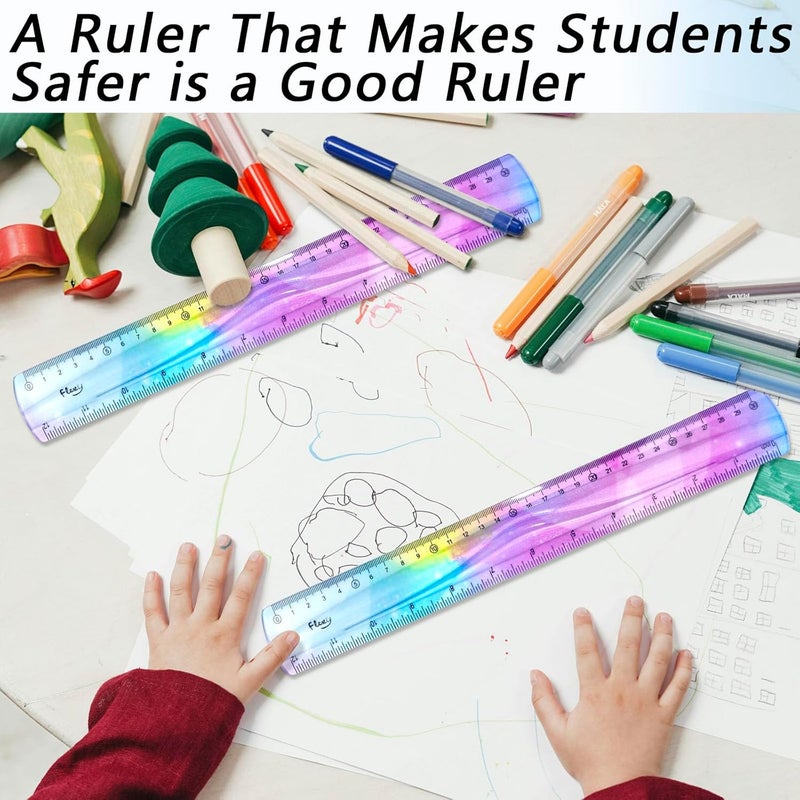 OXDFK 2 PCS 12 Inch Flexible Ruler, Bendable Plastic Ruler, Soft Bendable Gradient Colour Rulers with Centimeters and Inches for Student School Classroom Office Supplies - Image 5
