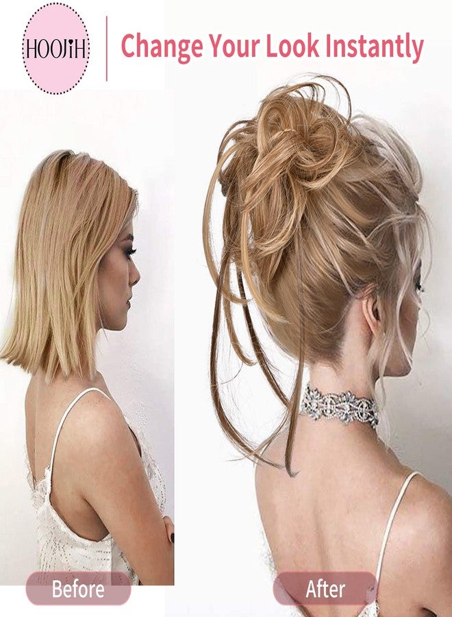 HOOJIH Messy Bun Hair Piece, Super Long Tousled Updo Hair Bun Extensions Wavy Hair Wrap Ponytail Hairpieces Hair Scrunchies with Elastic Hair Band HB007 Grace - Warm Brown with Medium Brown Highlights - Image 4