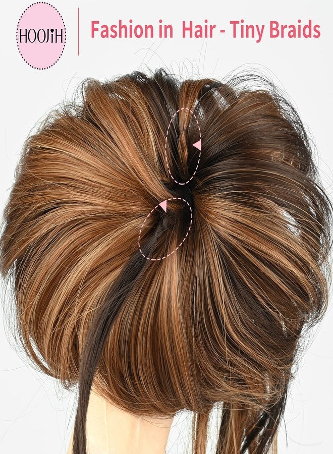 HOOJIH Messy Bun Hair Piece, Super Long Tousled Updo Hair Bun Extensions Wavy Hair Wrap Ponytail Hairpieces Hair Scrunchies with Elastic Hair Band HB007 Grace - Warm Brown with Medium Brown Highlights - Image 3