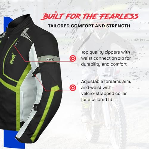 HWK Scorpion Motorcycle Jacket for Men & Women, Motor Bike Jacket and Motorcycle Gear with Body Armor Foam Padding & Breathable Cordura Fabric, Reflective Jacket for Night Visibility - Green, Large - Image 4