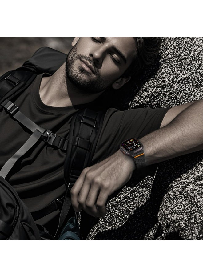 إكس ليفيل سوار رياضي مرن لساعة أبل ألترا، ٤٩ مم، ٤٦ مم، ٤٥ مم، ٤٤ مم، للرجال، مع حزام نايلون ناعم قابل للتعديل، مع مشبك مظلة، وحزام نايلون عريض من قماش مرن، مناسب لساعات آي واتش السلسلة ٨/٧/SE/٦/٥/٤/٣/٢/١، لون أسود. - Image 2