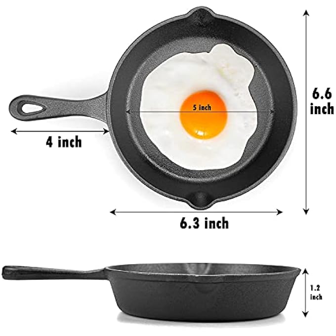 MOZUVE 6 Inch Cast Iron Skillet Frying Pan With DripSpouts PreSeasoned Oven Safe Cookware Camping Indoor And Outdoor Cooking Grill Safe Restaurant Chef Quality - Image 4