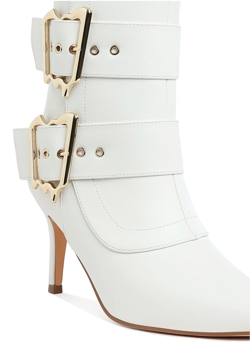 London Rag Chunky Buckle Strap Ankle Boots in White