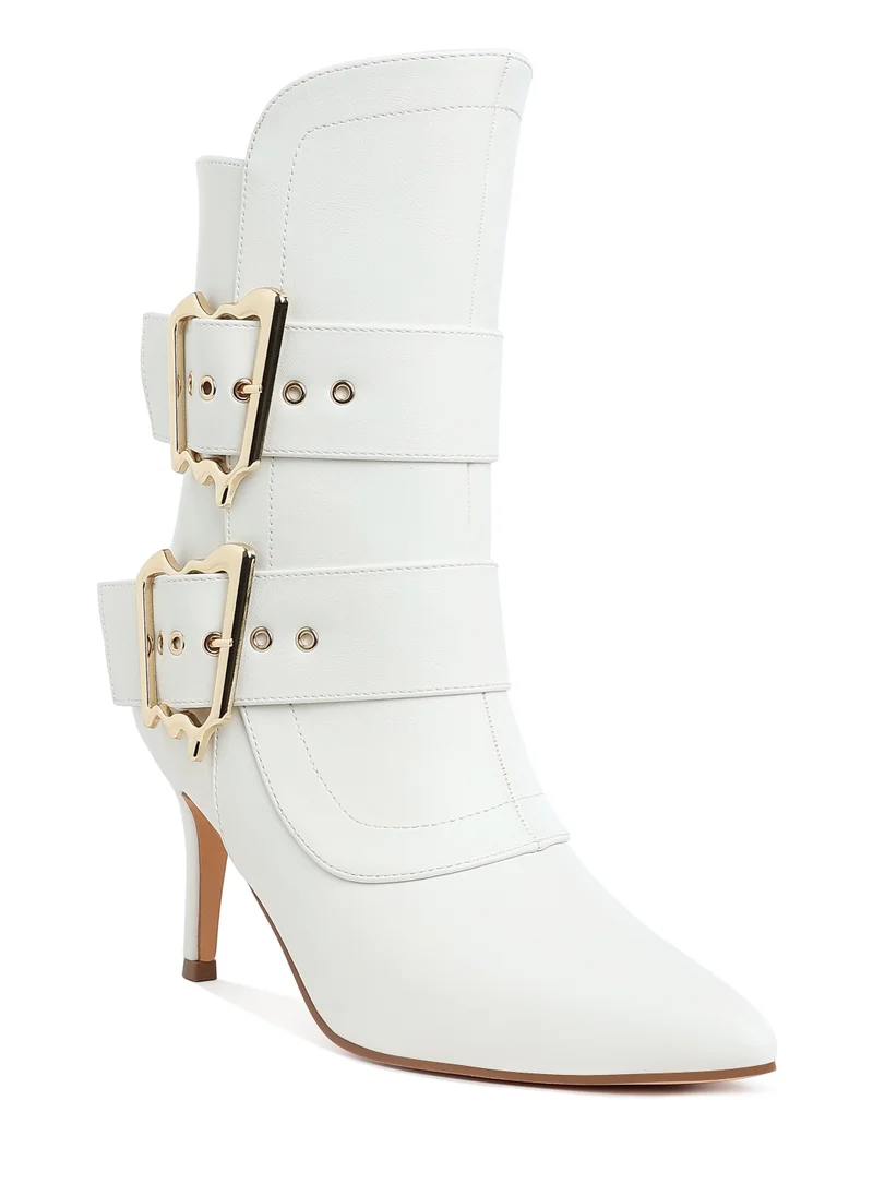 London Rag Chunky Buckle Strap Ankle Boots in White