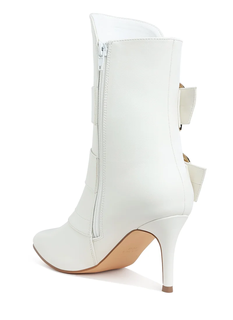 London Rag Chunky Buckle Strap Ankle Boots in White