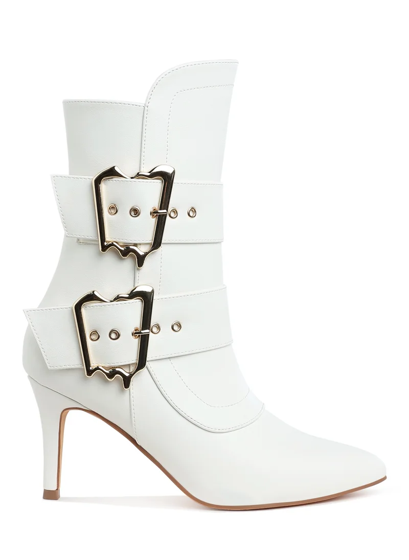 London Rag Chunky Buckle Strap Ankle Boots in White