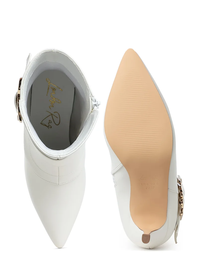 London Rag Chunky Buckle Strap Ankle Boots in White
