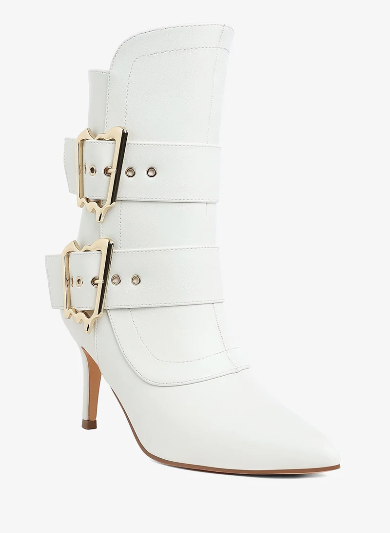 London Rag Chunky Buckle Strap Ankle Boots in White