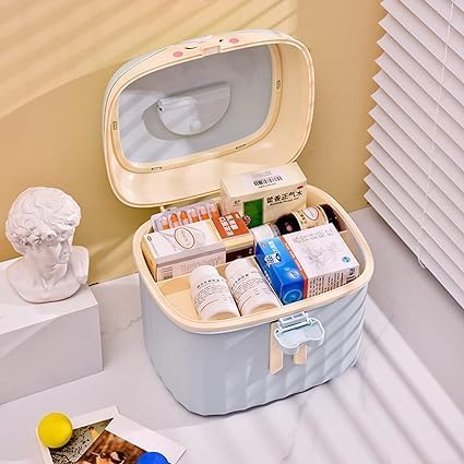 MAMMOTH plastic First Aid Kit, Medicine Box, With Handle, Large Capacity, Removable Tray, Kids Cute Small Home Sewing Box Car Storage Medicine Case Pill Storage Organize Moisture Resistant (blue) - Image 3