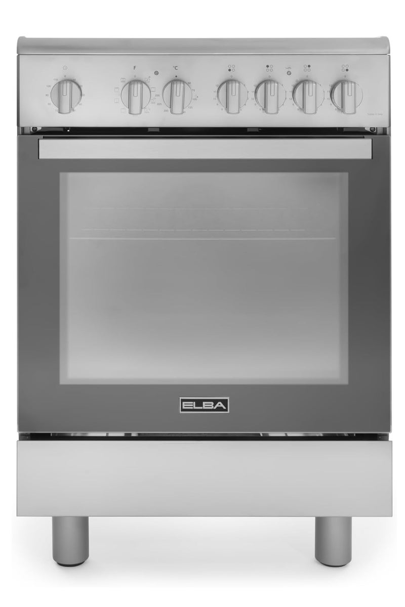 ELBA - 60cm Freestanding Electric Cooking Range - 4 Zone Ceramic Cooktop - Automatic Ignition + 69Ltr Electric 9 Function Oven - Convection Fan Cooking - Stainless Steel - Italian Technology - Image 1