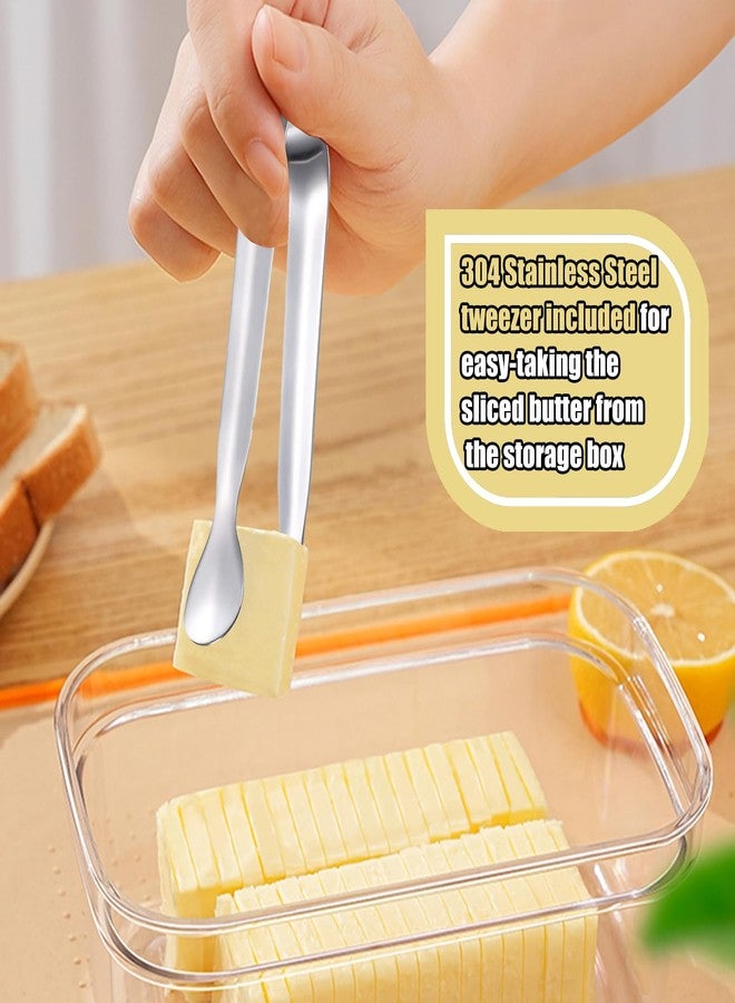 SMOTOT Butter Slicer Cutter Dish Airtight Box Stick Container Airtight Lid with 304 Stainless Steel Tweezer for Fridge Storage - Image 2