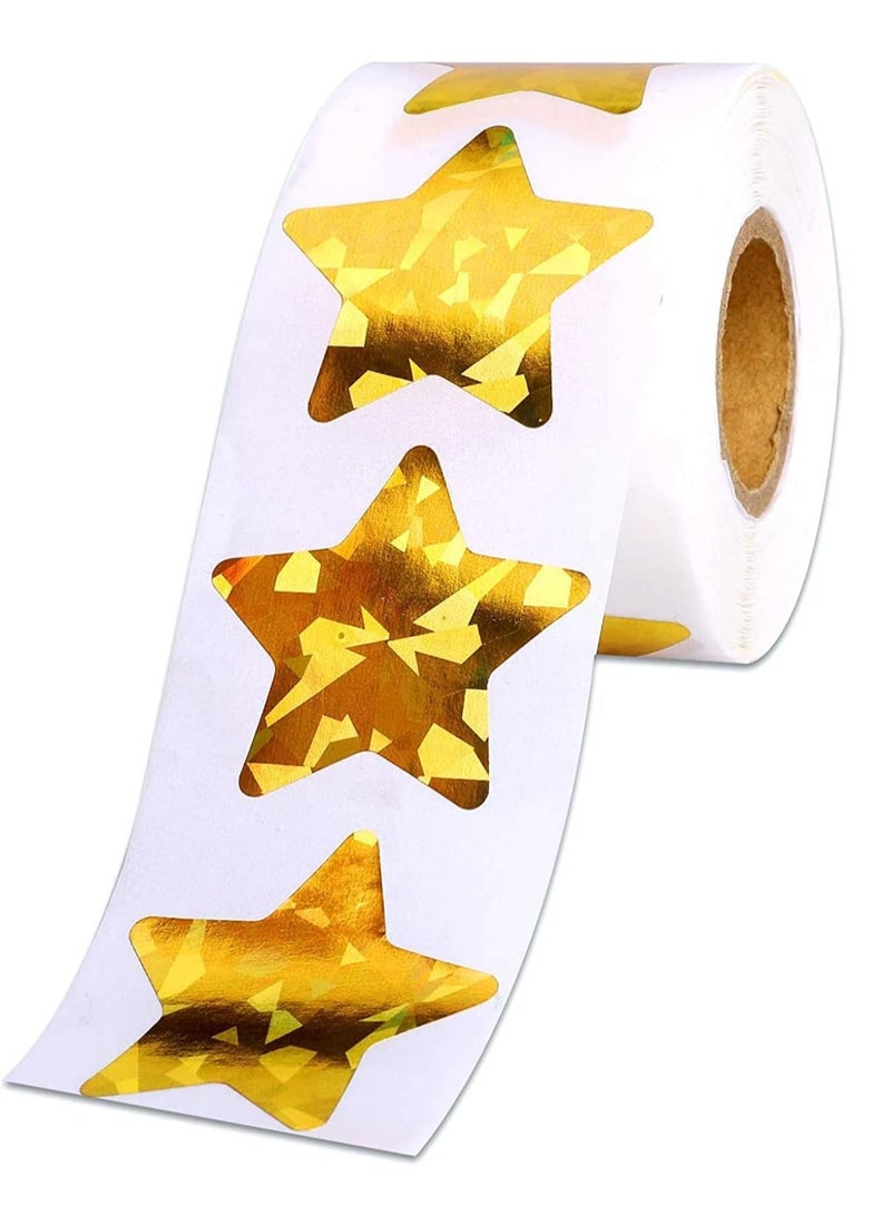 FengSVMA 1.5" Large Holographic Gold Star Stickers for Kids Reward, 500 Pcs Foil Star Stickers Roll for Behavior Chart, Student Planner and School Classroom - Image 1