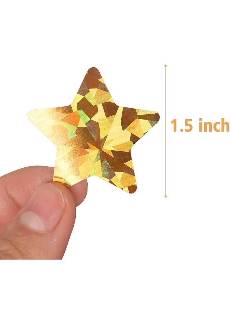 FengSVMA 1.5" Large Holographic Gold Star Stickers for Kids Reward, 500 Pcs Foil Star Stickers Roll for Behavior Chart, Student Planner and School Classroom - Image 2