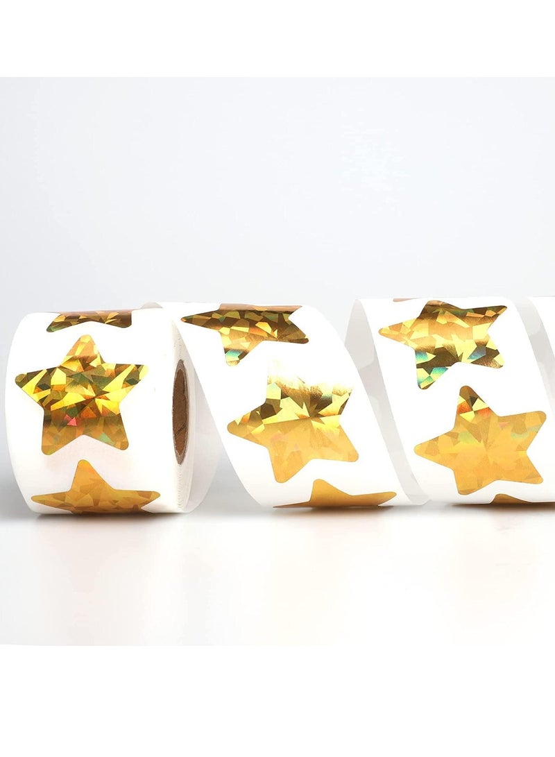 FengSVMA 1.5" Large Holographic Gold Star Stickers for Kids Reward, 500 Pcs Foil Star Stickers Roll for Behavior Chart, Student Planner and School Classroom - Image 5