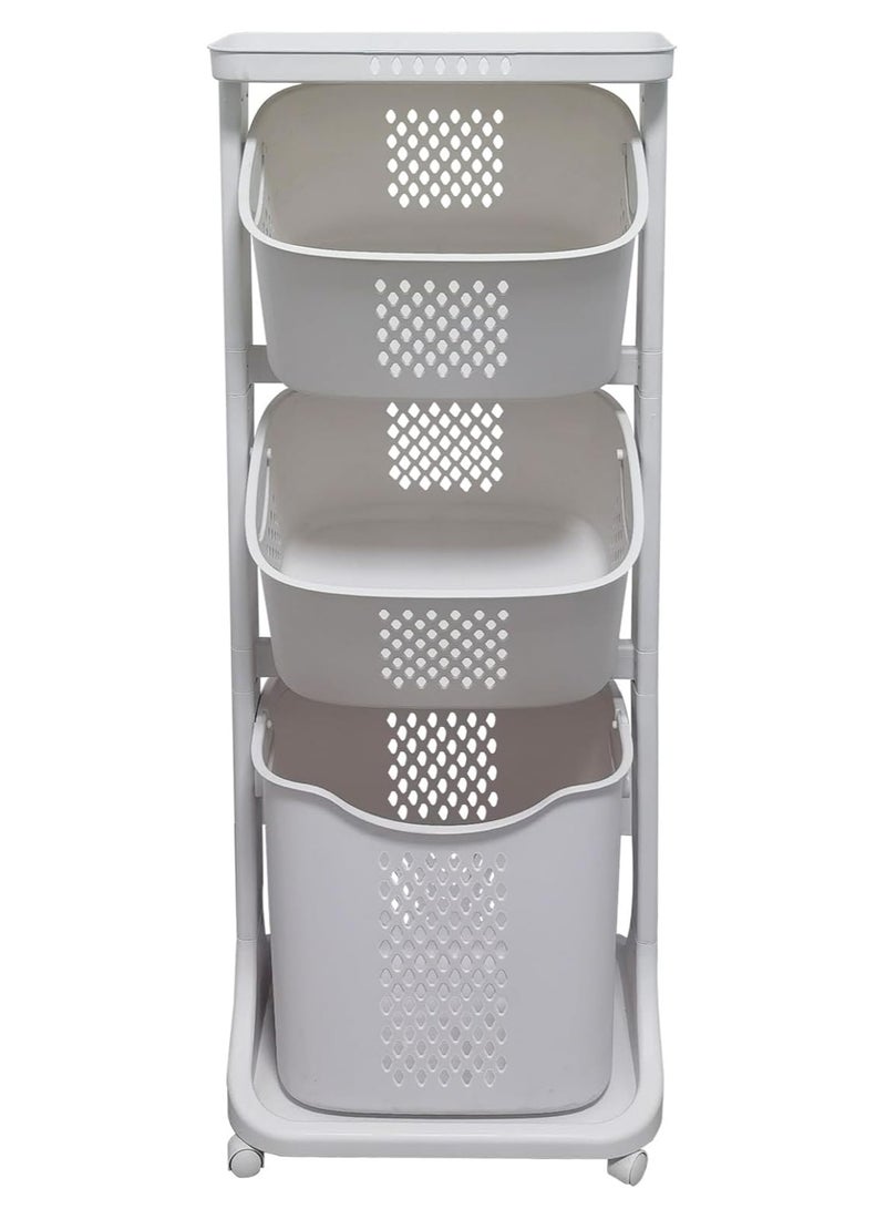 DubaiGallery 3-Tier Laundry Basket with Wheel Rolling Laundry Sorter Hamper for Kitchen Bedroom Bathroom - Image 2