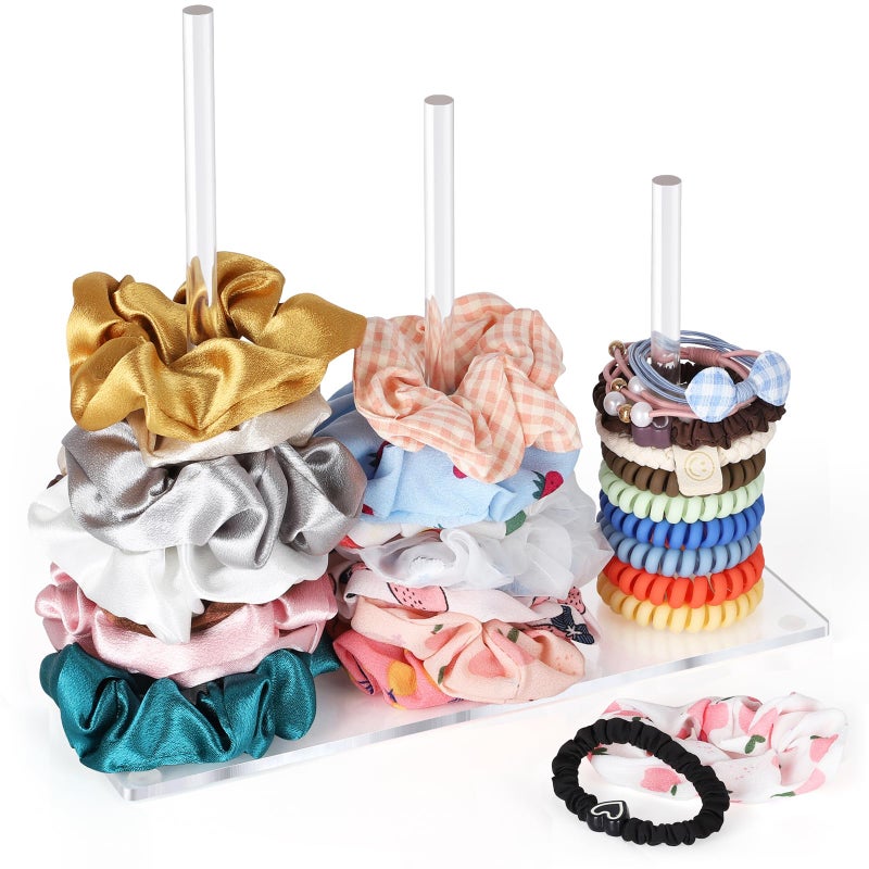 Suneerplay 3-Tiers Scrunchie Holder Stand, Acrylic Hair Ties Organizer, Clear Hair Bands Tower, Hair Elastics Storage Organizer, Hair Accessories Organizer, Scrunchie Display Holder for Women and Girls - Image 1