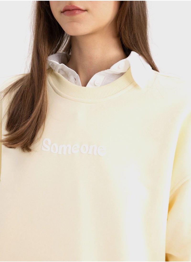 DeFacto - Regular Fit Thick Sweatshirt Fabric Crew Neck Puff - Image 1