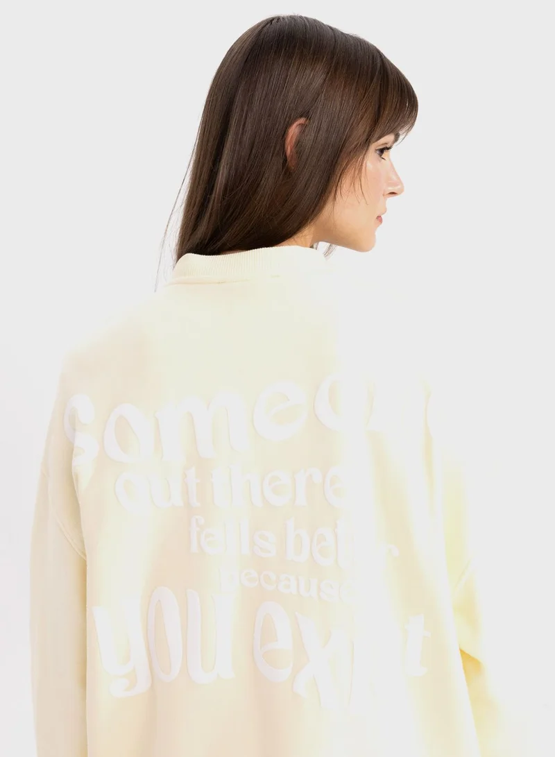 DeFacto Regular Fit Thick Sweatshirt Fabric Crew Neck Puff