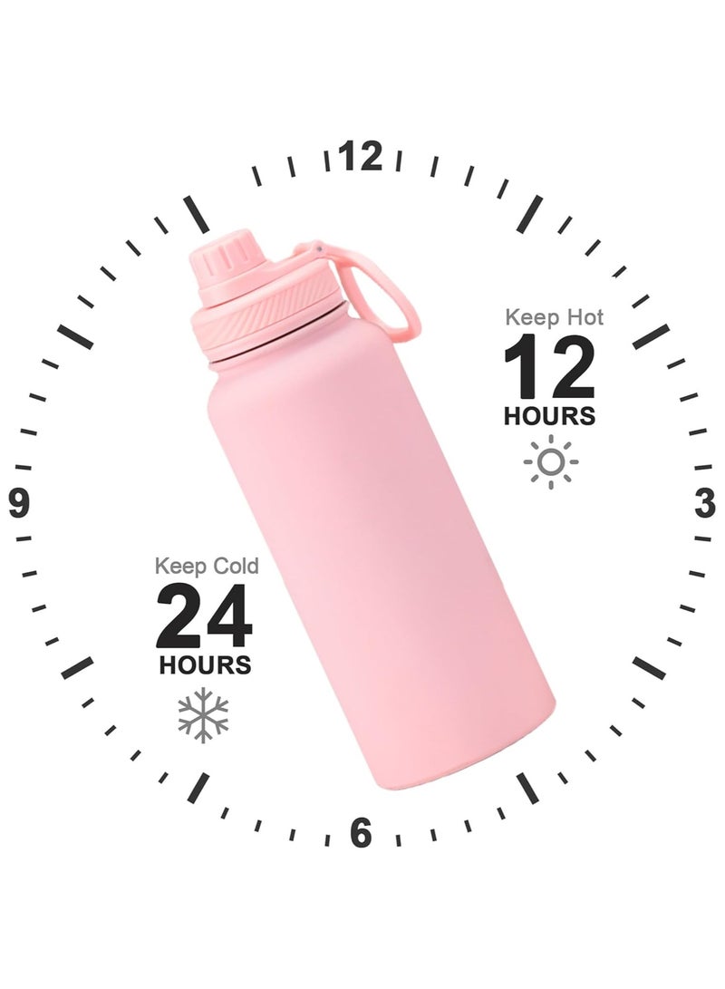 هامزون زجاجة مياه رياضية، زجاجة مياه حرارية معزولة من الفولاذ المقاوم للصدأ مع غطاء من القش، ترمس مزدوج الجدار مانع للتسرب للمشروبات الساخنة والباردة، فوهة واسعة، 500 مل، مثالية للصالة الرياضية والمكتب والمدرسة والتخييم، لون وردي فاقع - Image 3