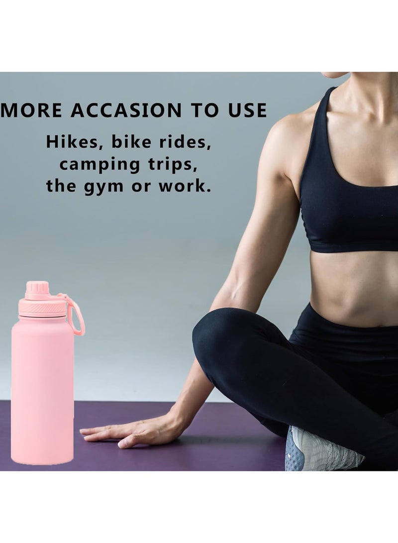 هامزون زجاجة مياه رياضية، زجاجة مياه حرارية معزولة من الفولاذ المقاوم للصدأ مع غطاء من القش، ترمس مزدوج الجدار مانع للتسرب للمشروبات الساخنة والباردة، فوهة واسعة، 500 مل، مثالية للصالة الرياضية والمكتب والمدرسة والتخييم، لون وردي فاقع - Image 5
