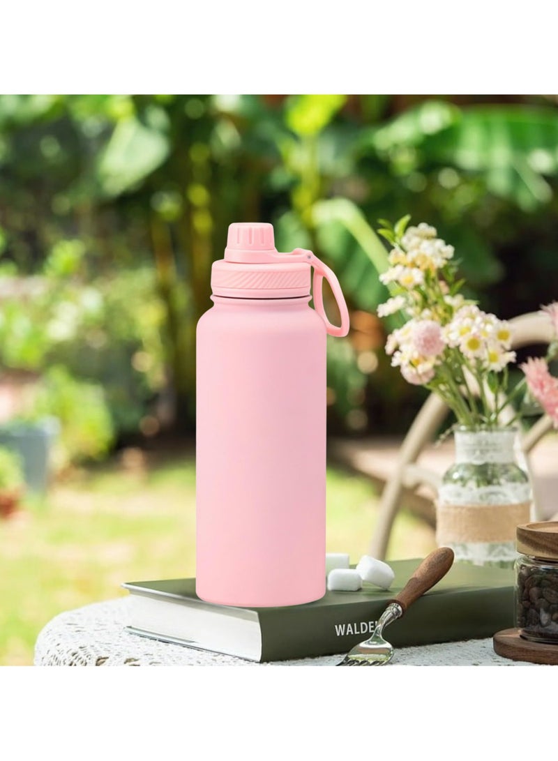 هامزون زجاجة مياه رياضية، زجاجة مياه حرارية معزولة من الفولاذ المقاوم للصدأ مع غطاء من القش، ترمس مزدوج الجدار مانع للتسرب للمشروبات الساخنة والباردة، فوهة واسعة، 500 مل، مثالية للصالة الرياضية والمكتب والمدرسة والتخييم، لون وردي فاقع - Image 4