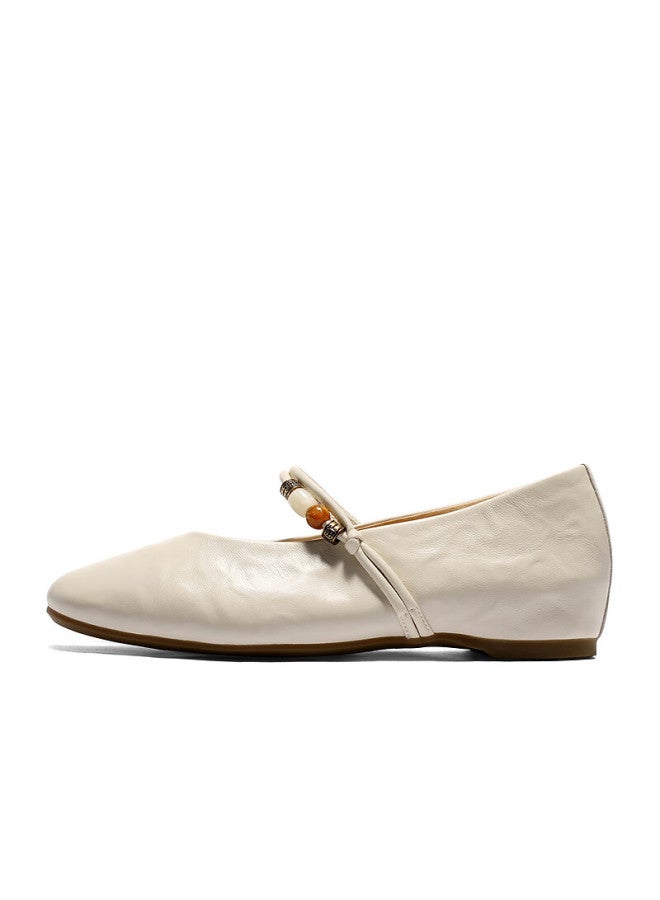 Senda a Mary Jane Women's Spring New Lambskin Textured Flats Xwf01aq6 Off-white Size 34 - Image 1
