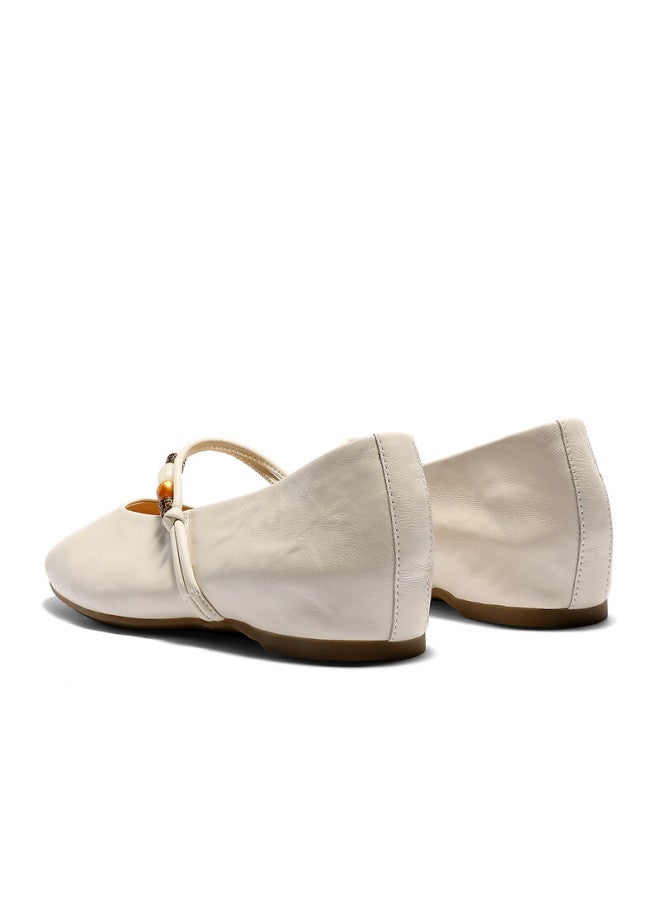 Senda a Mary Jane Women's Spring New Lambskin Textured Flats Xwf01aq6 Off-white Size 34 - Image 2