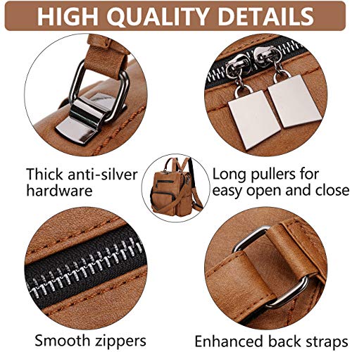 RAVUO Women Backpack Purse, PU Leather Mini Backpack Fashion Shoulder Bag for Ladies Three Ways to Carry (Brown) - Image 4