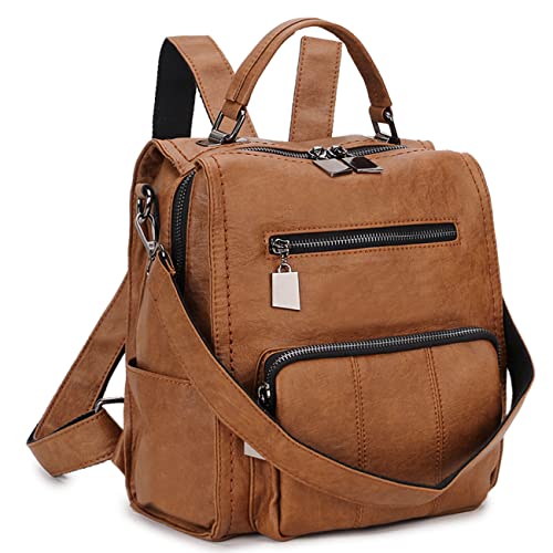 RAVUO Women Backpack Purse, PU Leather Mini Backpack Fashion Shoulder Bag for Ladies Three Ways to Carry (Brown) - Image 1