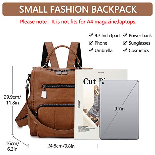 RAVUO Women Backpack Purse, PU Leather Mini Backpack Fashion Shoulder Bag for Ladies Three Ways to Carry (Brown) - Image 3