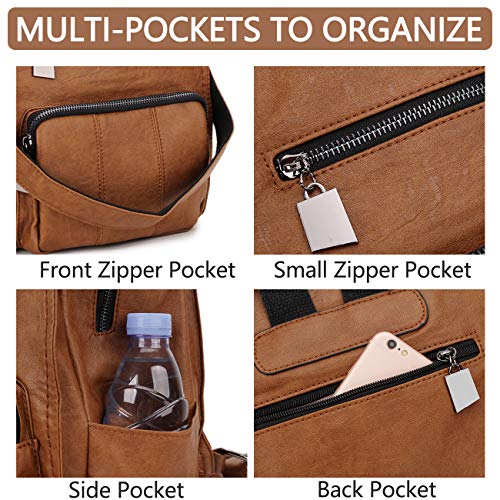 RAVUO Women Backpack Purse, PU Leather Mini Backpack Fashion Shoulder Bag for Ladies Three Ways to Carry (Brown) - Image 5
