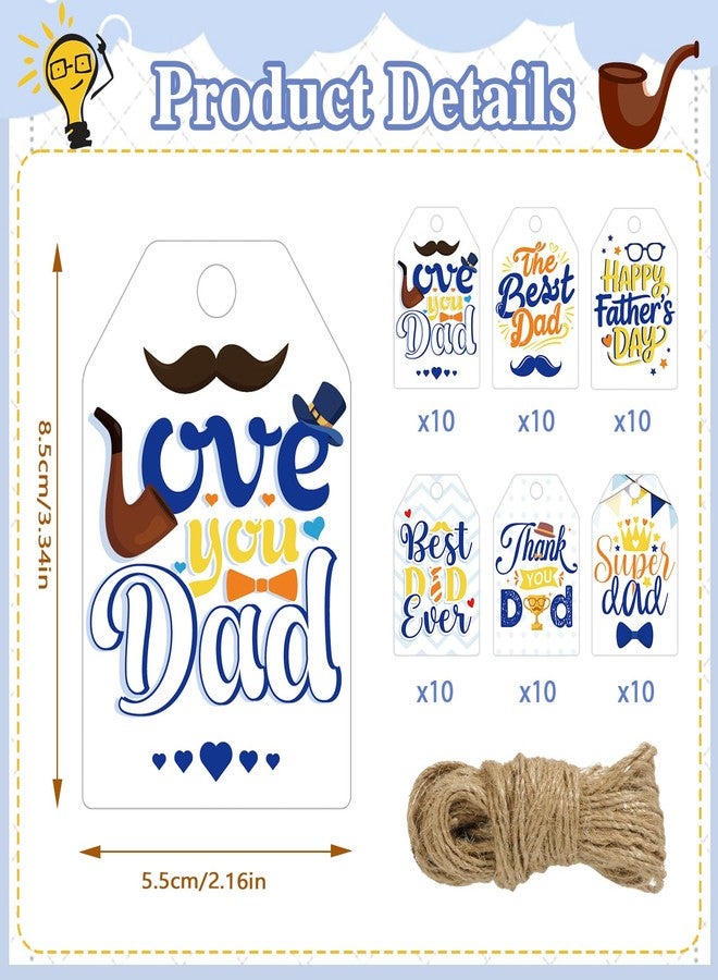 Konsait Father's Day Tags, 60 Pack Kraft Paper Happy Fathers Day Gift Tags with String, Gifts Wrapping Accessories & Labels, DIY Crafts - Image 2