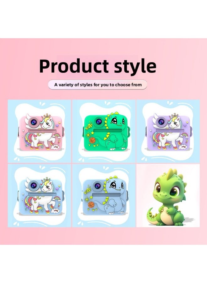 Generic Children's Instant Camera Selfie Print Portable Compact Body ABS Silicone Material Long Battery Life Suitable For Children-Color:Green Dinosaur 2 (No Card Edition) Gift Box  - Image 4