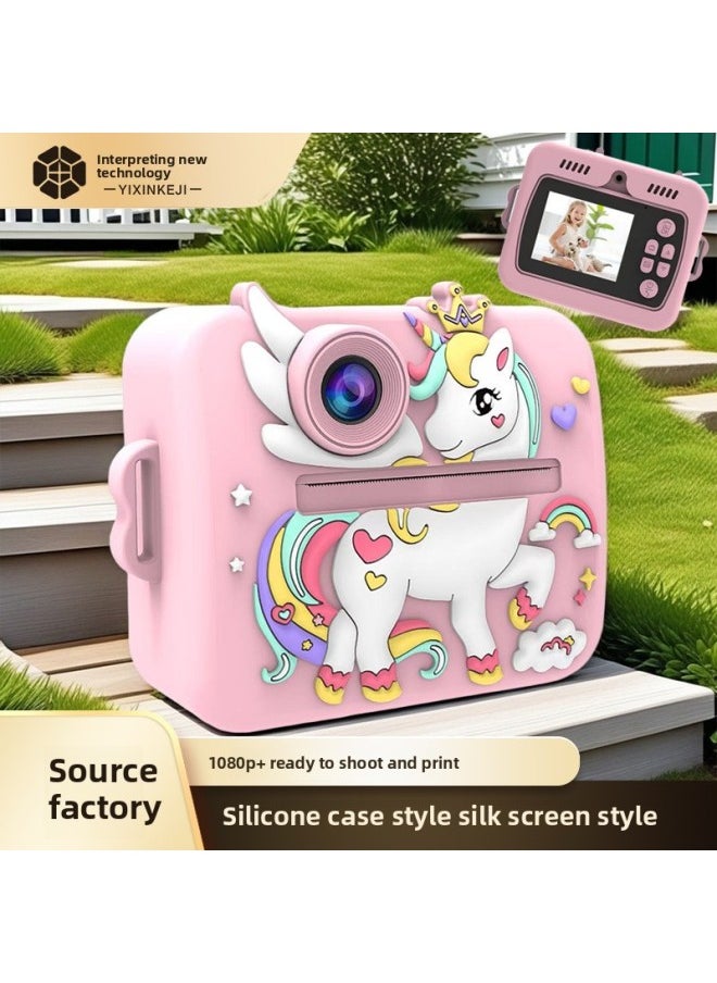 Generic Children's Instant Camera Selfie Print Portable Compact Body ABS Silicone Material Long Battery Life Suitable For Children-Color:Green Dinosaur 2 (No Card Edition) Gift Box  - Image 2