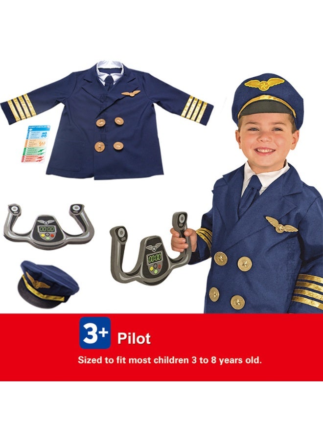 Kids Pilot Uniform Deluxe Costume Role Play Set with Jacket Trousers, Hat and Accessories for 3-8 years - Image 1