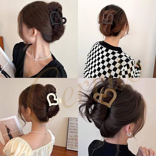 Cerrito Hair Claw Clips for Women Girls – 4 Medium Strong Hold Heart Clutures for Thick & Thin Hair, Matte Nonslip, Neutral Clamps, Everyday Styling, Ponytail Holder, Multicolor - Image 2