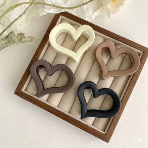 Cerrito Hair Claw Clips for Women Girls – 4 Medium Strong Hold Heart Clutures for Thick & Thin Hair, Matte Nonslip, Neutral Clamps, Everyday Styling, Ponytail Holder, Multicolor - Image 1