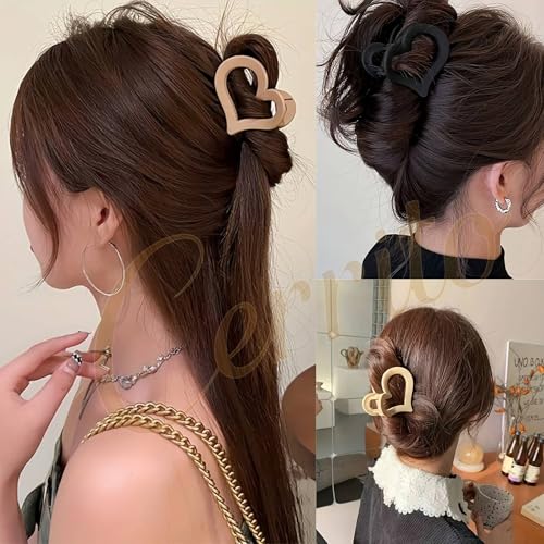 Cerrito Hair Claw Clips for Women Girls – 4 Medium Strong Hold Heart Clutures for Thick & Thin Hair, Matte Nonslip, Neutral Clamps, Everyday Styling, Ponytail Holder, Multicolor - Image 4
