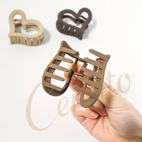 Cerrito Hair Claw Clips for Women Girls – 4 Medium Strong Hold Heart Clutures for Thick & Thin Hair, Matte Nonslip, Neutral Clamps, Everyday Styling, Ponytail Holder, Multicolor - Image 3