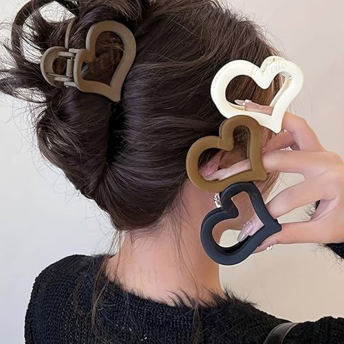 Cerrito Hair Claw Clips for Women Girls – 4 Medium Strong Hold Heart Clutures for Thick & Thin Hair, Matte Nonslip, Neutral Clamps, Everyday Styling, Ponytail Holder, Multicolor - Image 5