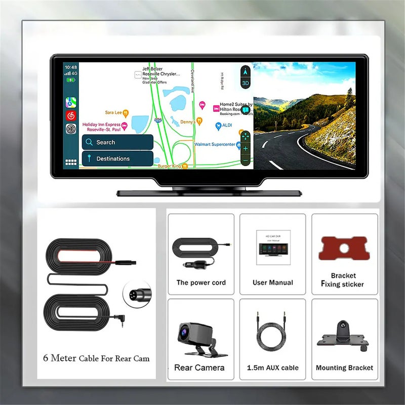 10.26 Inch Dash Cam, With Voice Controlled Camera Monitor And Wifi Recording, Dual Lens Rearview Camera CarPlay And Android Auto Smart Player - Image 2