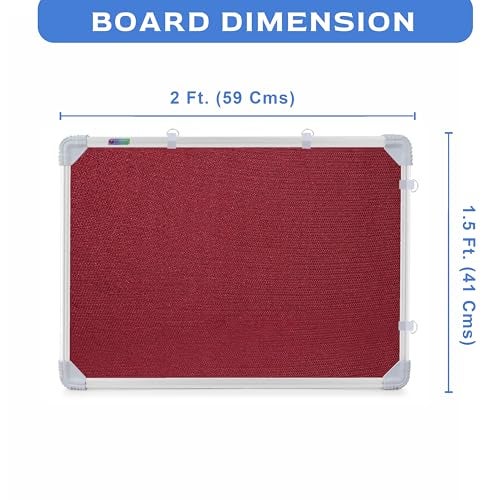 Eduway 2x1.5 Feet Notice Board/Pin Up Board/Bulletin Board/Display Board/Soft Board with High Resilience Foam Fabric for School, Office, Home with (20 Push-Up Pins), (Maroon - 41x59 Cms)' - Image 2