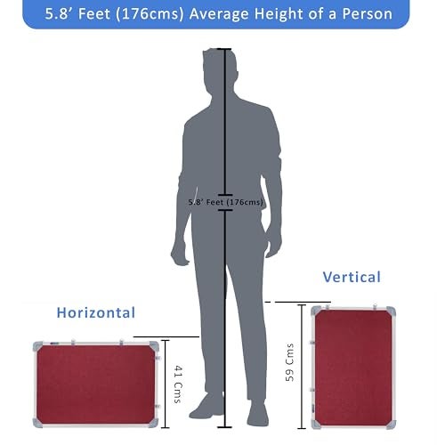 Eduway 2x1.5 Feet Notice Board/Pin Up Board/Bulletin Board/Display Board/Soft Board with High Resilience Foam Fabric for School, Office, Home with (20 Push-Up Pins), (Maroon - 41x59 Cms)' - Image 5