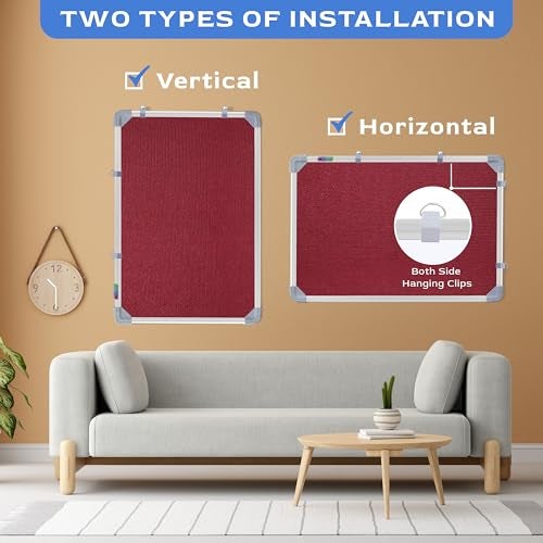 Eduway 2x1.5 Feet Notice Board/Pin Up Board/Bulletin Board/Display Board/Soft Board with High Resilience Foam Fabric for School, Office, Home with (20 Push-Up Pins), (Maroon - 41x59 Cms)' - Image 3
