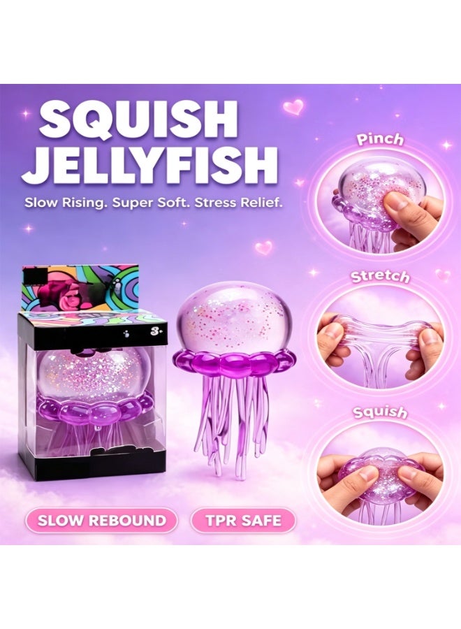 Jelly Squish Blue Jellyfish Fidget Toy - Super Solid Squish Stress Relief Sensory Squeeze Toy for Kids & Adults, Anti-Anxiety ADHD Focus Desk Toy（Purple） - Image 1