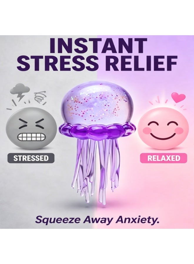 Jelly Squish Blue Jellyfish Fidget Toy - Super Solid Squish Stress Relief Sensory Squeeze Toy for Kids & Adults, Anti-Anxiety ADHD Focus Desk Toy（Purple） - Image 3