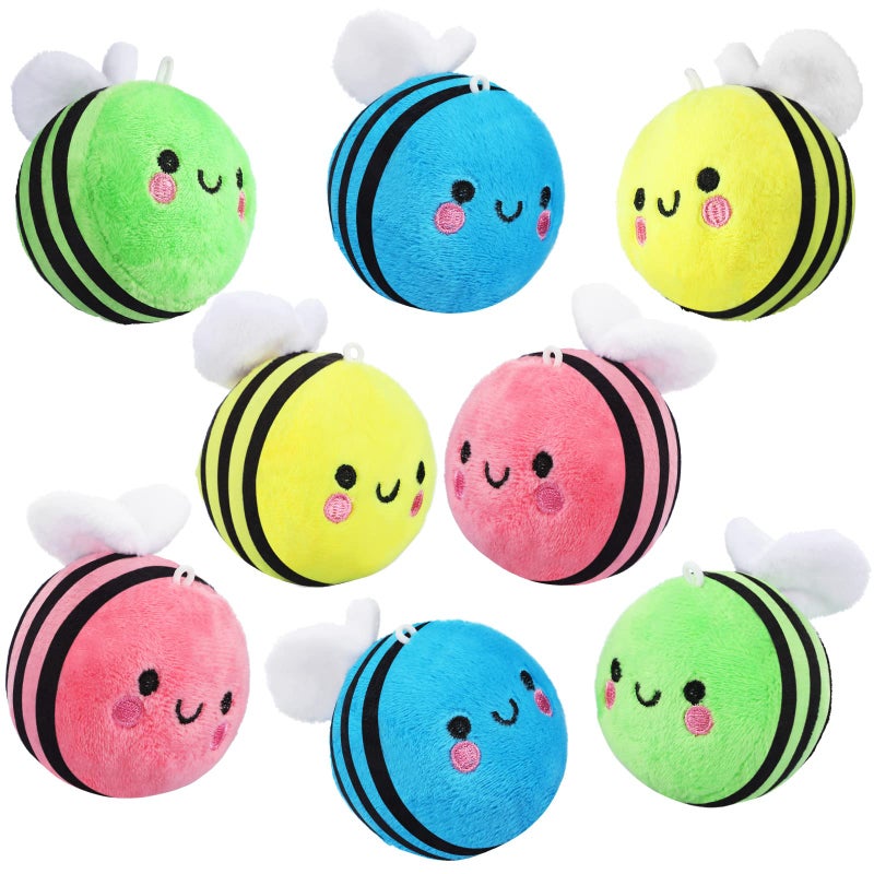 Sratte 8 Pcs 3.15 Inches Stuffed Bees Plush Soft Small Bee Stuffed Animal Honeybee Plush Keychains Cartoon Toys Adorable Doll for Baby Shower Birthday Party Favors (Stylish Style) - Image 1