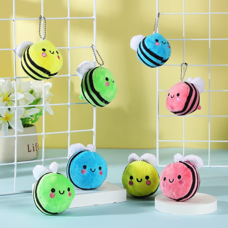 Sratte 8 Pcs 3.15 Inches Stuffed Bees Plush Soft Small Bee Stuffed Animal Honeybee Plush Keychains Cartoon Toys Adorable Doll for Baby Shower Birthday Party Favors (Stylish Style) - Image 2