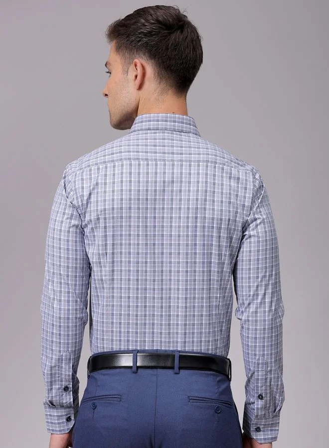 شركة المرآب الهندية Men Slim Fit Checkered Full Sleeves Cutaway Collar Formal Shirt