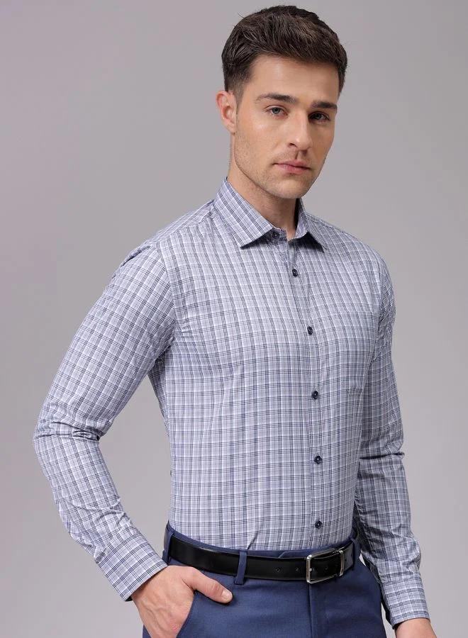 شركة المرآب الهندية Men Slim Fit Checkered Full Sleeves Cutaway Collar Formal Shirt